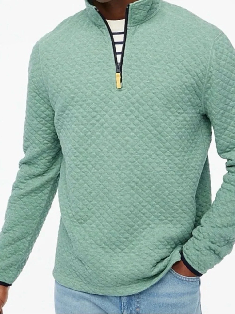 J. Crew Quilted Quarter-Zip Fleece Men's Size XL Heather Oregano Green